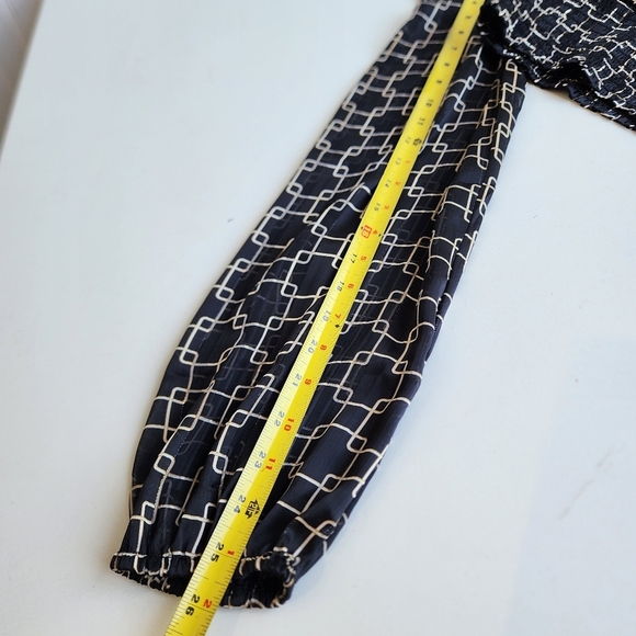 NWT Haver London Top Womens Black Beige Gold Flowy Puff Sleeve Smocked Waist S - Picture 14 of 15